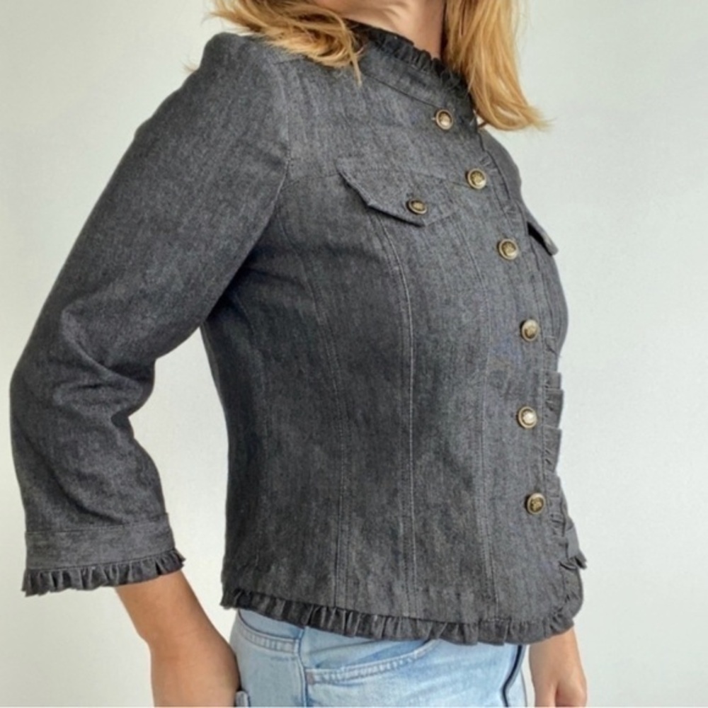 Sandro Denim Ruffle Blazer - Womens Size Large - Black - Elevated Career